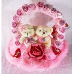 Beautiful Pink Imported Rose Handle Heart with Love Couple Teddy Bears